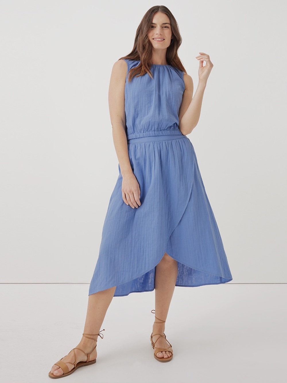 ‼️EUC: Pact Organic Blue Coastal Gauze Matching Skirt Set - L - Picture 2 of 11